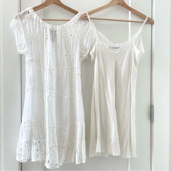 JOHNNY WAS White Eyelet Lace Mini Bay Doll Dress Swim Coverup With Slip Size S - Picture 2 of 11